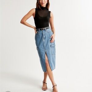 Abercrombie & Fitch Blue Denim Midi Skirt